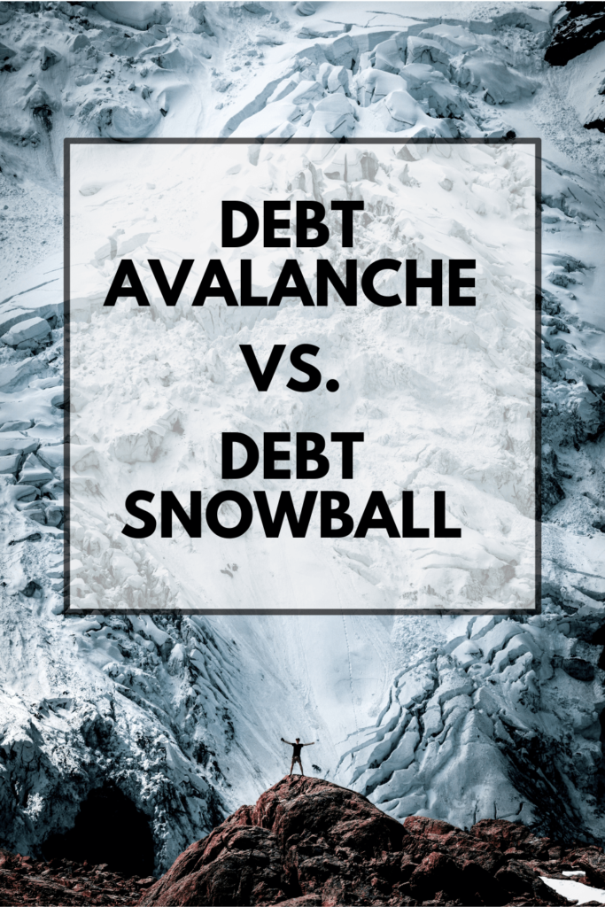 A snowy background with an avalanche happening to represent debt avalanche vs. debt snowball.
